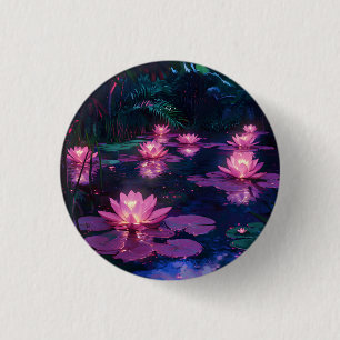 Mitternachts-Zen-Natur Rosa Lotus-Teich Button