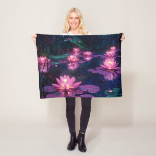 Mitternachts-Zen-Natur Rosa Lotus-Teich Fleecedecke