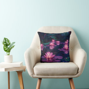 Mitternachts-Zen-Natur Rosa Lotus-Teich Kissen