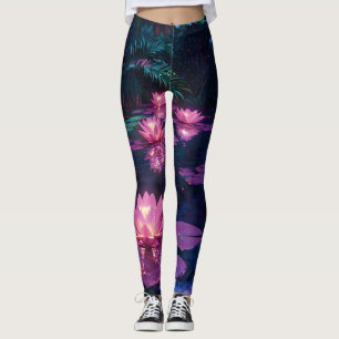 Mitternachts-Zen-Natur Rosa Lotus Teich Leggings