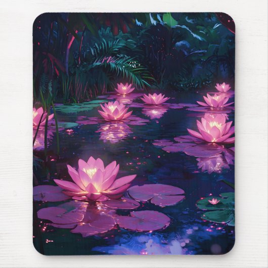 Mitternachts-Zen-Natur Rosa Lotus-Teich Mousepad (Vorne)