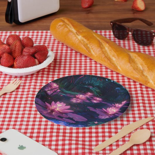 Mitternachts-Zen-Natur Rosa Lotus-Teich Pappteller (Picknick)