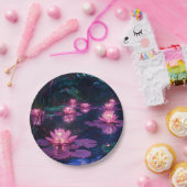 Mitternachts-Zen-Natur Rosa Lotus-Teich Pappteller (Party)
