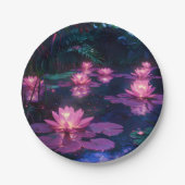 Mitternachts-Zen-Natur Rosa Lotus-Teich Pappteller (Vorderseite)