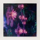 Mitternachts-Zen-Natur Rosa Lotus-Teich Puzzle (Horizontal)