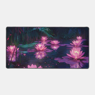Mitternachts-Zen-Natur Rosa Lotus-Teich Schreibtischunterlage