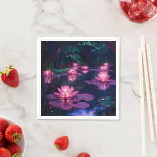 Mitternachts-Zen-Natur Rosa Lotus-Teich Serviette