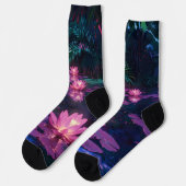 Mitternachts-Zen-Natur Rosa Lotus-Teich Socken (Linkes Detail)