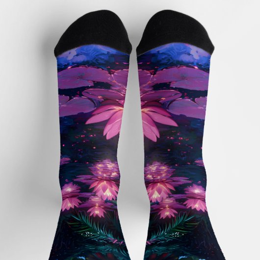 Mitternachts-Zen-Natur Rosa Lotus-Teich Socken (Oben)