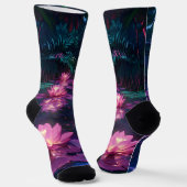 Mitternachts-Zen-Natur Rosa Lotus-Teich Socken (Gewinkelt)