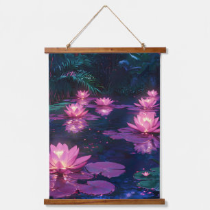 Mitternachts-Zen-Natur Rosa Lotus-Teich Wandteppich Mit Holzrahmen