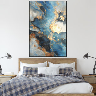 Mitternachtsadern: Blaue und goldene Marmor-Abstra Leinwanddruck