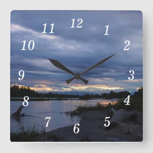 Mitternachtsalaska-Sonnenuntergang Quadratische Wanduhr (Vorderseite)