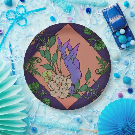 "Mitternachtsangebot" - Botanische Hand & Bloom Pappteller (Party)