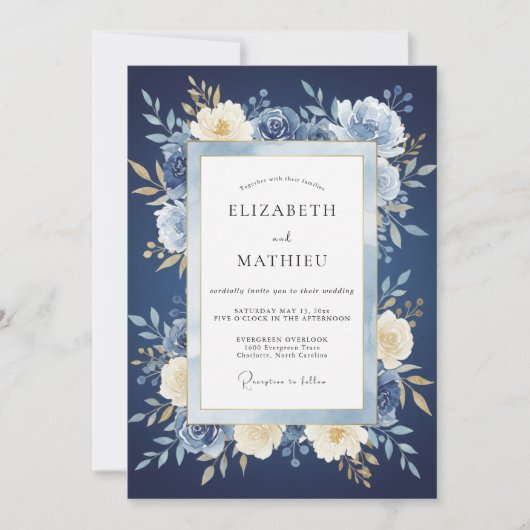 Mitternachtsbemalte Blätterhochzeit Einladung (Vorderseite)
