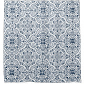 Mitternachtsblau auf weißem marokkanischem geometr duschvorhang (Vorderseite)