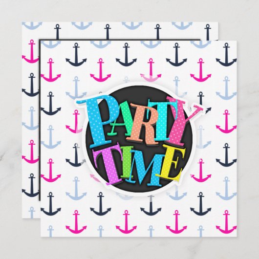 Mitternachtsblau, Baby blau, Hot Pink, Wasseranker Einladung (Vorne/Hinten)