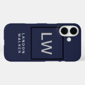 Mitternachtsblau berufliche moderne Monogramm Case-Mate iPhone Hülle (Rückseite (Horizontal))