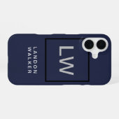 Mitternachtsblau berufliche moderne Monogramm iPhone 16 Hülle (Rückseite (Horizontal))