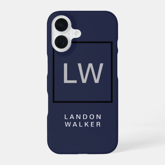 Mitternachtsblau berufliche moderne Monogramm iPhone 16 Hülle (Rückseite)