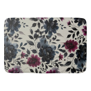 Mitternachtsblau Burgund Inky Floral Mandel-Beige Badematte