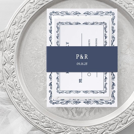 Mitternachtsblau | Einfaches Monogramm Einladungsbanderole