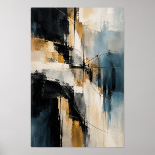 Mitternachtsblau-Gold-Passage-Abstraktes Wandkunst Poster