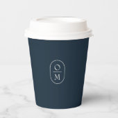 Mitternachtsblau | Minimales Monogramm-Hochzeit Pappbecher (Vorderseite)