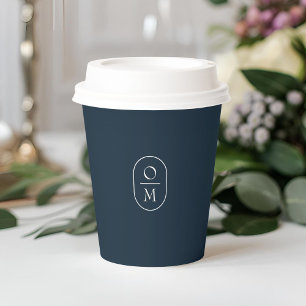 Mitternachtsblau Minimales Monogramm-Hochzeit Pappbecher