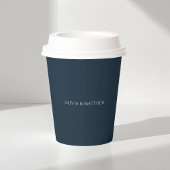 Mitternachtsblau | Minimales Monogramm-Hochzeit Pappbecher