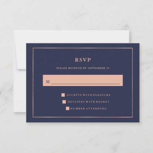 Mitternachtsblau mit Imitaten Rose Gold Border UAW RSVP Karte (Vorderseite)