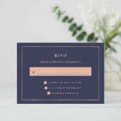 Mitternachtsblau mit Imitaten Rose Gold Border UAW RSVP Karte (Stehend Vorderseite)