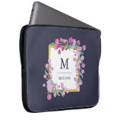 Mitternachtsblau mit rosa Bougainvillea Blume Laptopschutzhülle (Vorne Rechts)