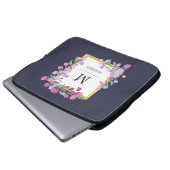 Mitternachtsblau mit rosa Bougainvillea Blume Laptopschutzhülle (Vorne Knopf)