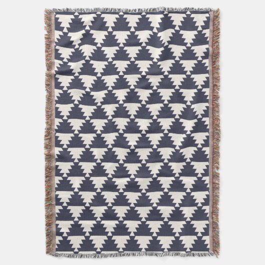 Mitternachtsblau Moderne Aztec Geometric Muster Decke (Vorderseite Vertikal)