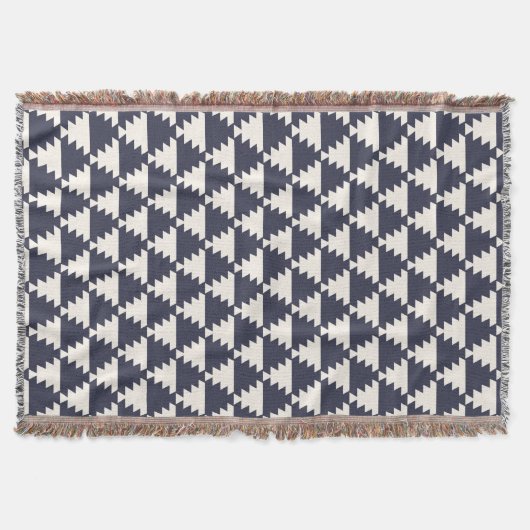 Mitternachtsblau Moderne Aztec Geometric Muster Decke (Vorderseite)