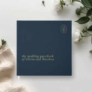 Mitternachtsblau Moderne Floralfolie-Hochzeit Gästebuch