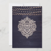 Mitternachtsblau - rustikales String Light Save th Einladung (Rückseite)