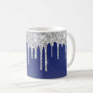 Mitternachtsblau-silberner Glitter-Drip-Grafik Kaffeetasse