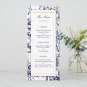 Mitternachtsblau-u. Goldblumenhochzeits-Menü-Karte Menükarte (Stehend Vorderseite)