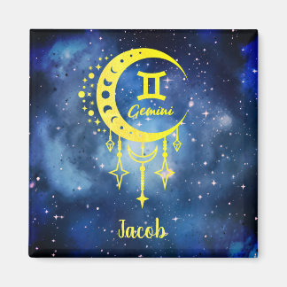 Mitternachtsblau und Gelb Individuelle Name Gemini Magnet