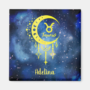 Mitternachtsblau und Gelb Individuelle Name Taurus Magnet