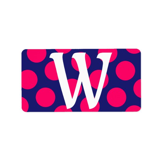 Mitternachtsblau und Helles Rosa Punkt Monogramm Adressaufkleber (Vorne)