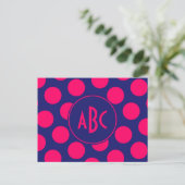 Mitternachtsblau und Helles Rosa Punkt Monogramm Postkarte (Stehend Vorderseite)