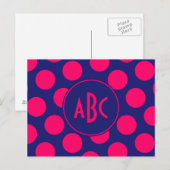 Mitternachtsblau und Helles Rosa Punkt Monogramm Postkarte (Vorne/Hinten)