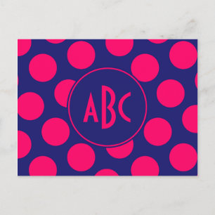 Mitternachtsblau und Helles Rosa Punkt Monogramm Postkarte
