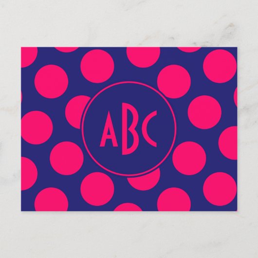Mitternachtsblau und Helles Rosa Punkt Monogramm Postkarte (Vorderseite)