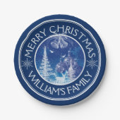 Mitternachtsblau und Weiß verzaubert Weihnachten Pappteller (Vorderseite)