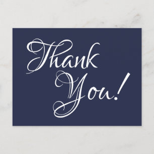 Mitternachtsblau und weiße Kalligrafie Danke Postkarte