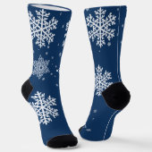 Mitternachtsblau und weiße Schneeflocken Socken (Gewinkelt)